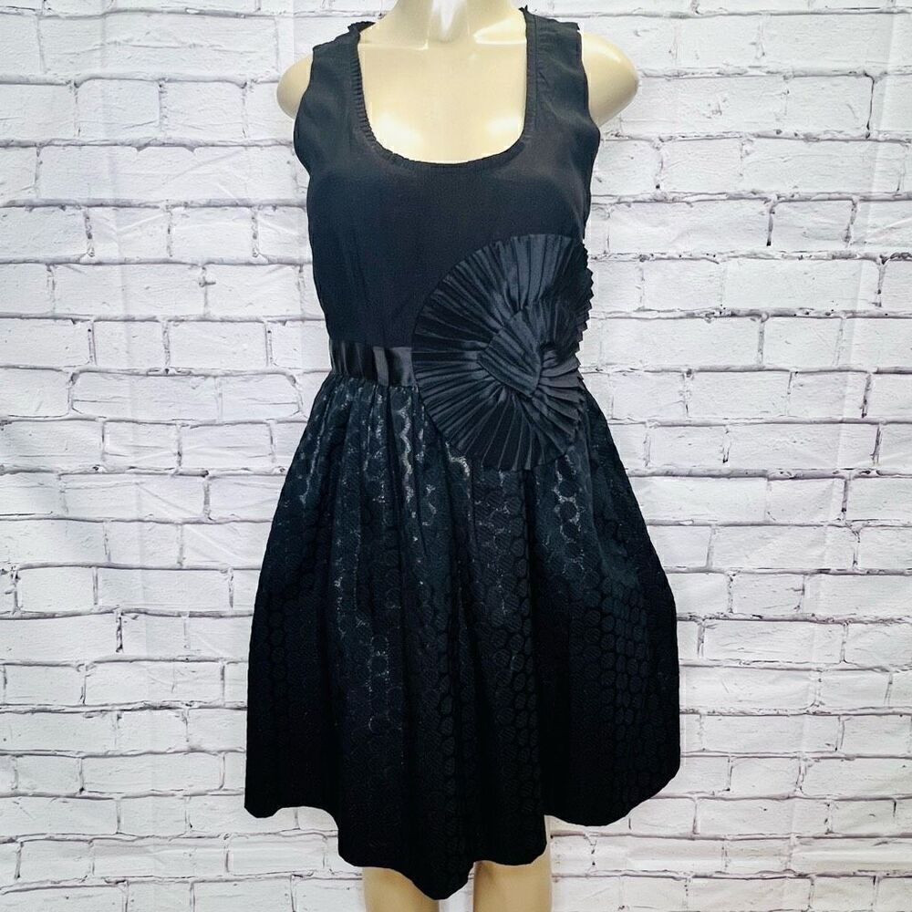 Anthropologie Womens Black Waist Bow Polka Dot Skirt Fit & Flare Dress Size 6